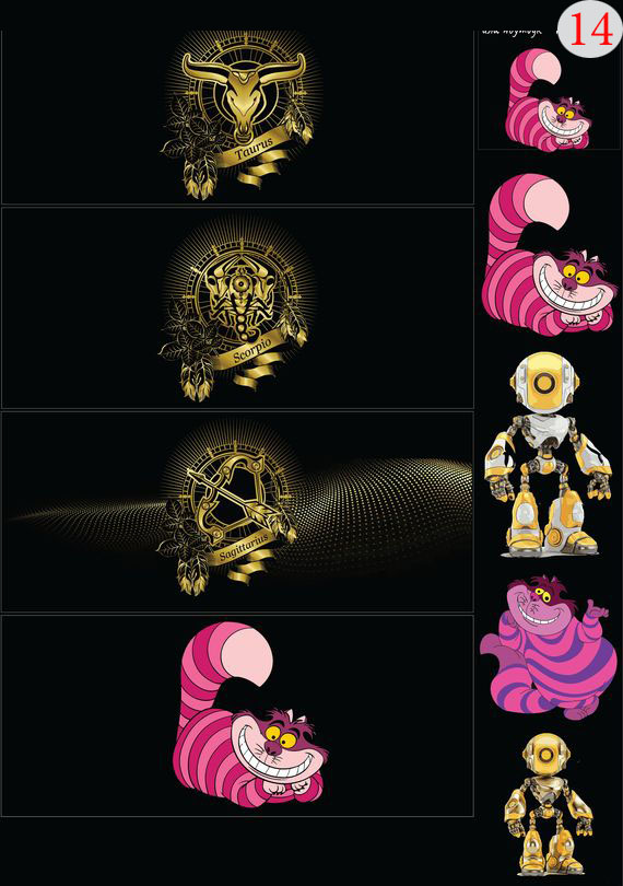 Набор 14 Это изображение: Знаки Зодиака, Чеширский кот, Робот 