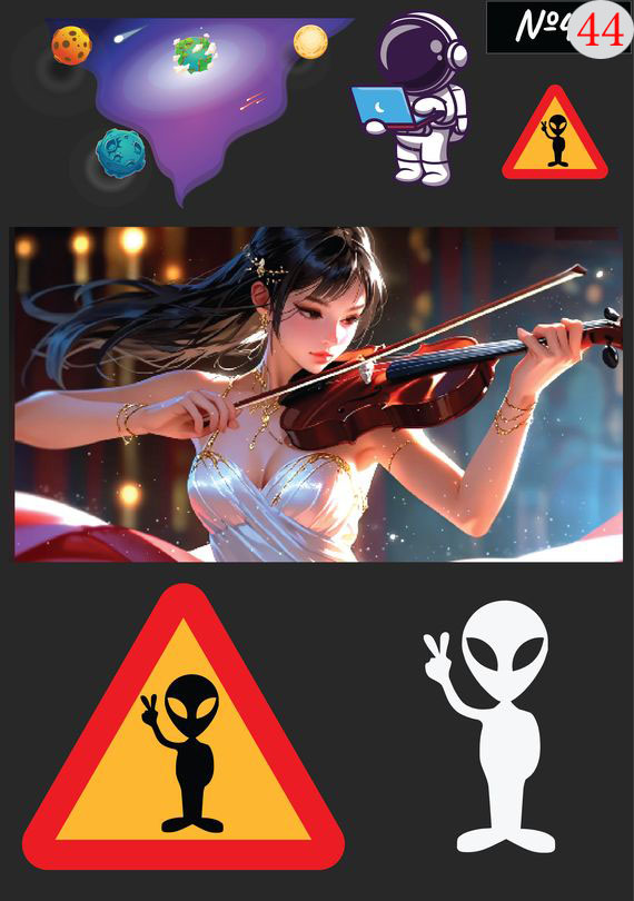 Набор 44 Это изображение: Космос, Космонавт, Stop Aliens, Скрипачка,  