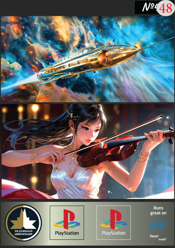 Набор 48 Это изображение: Космический корабль, скрипачка, Разумная цивилизация, Play Station 