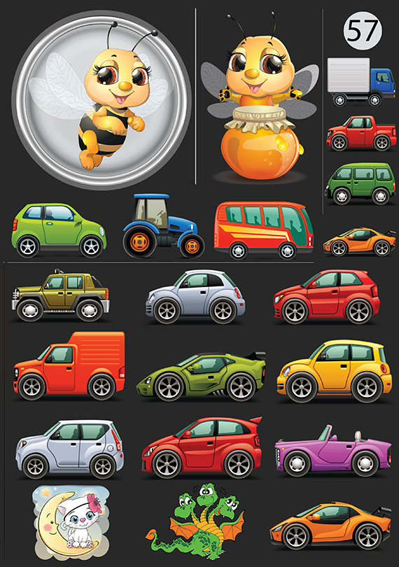 Набор 57 Это изображение: Пчелка, Мультяшные картинки автомобилей 
