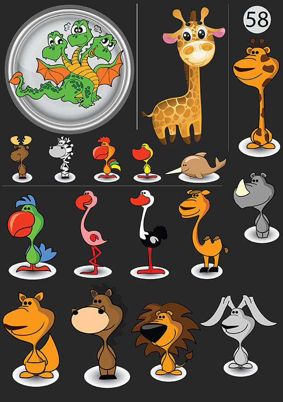 Набор 58 Это изображение: Змей Горыныч, набор стикеров с мультяшными животными 