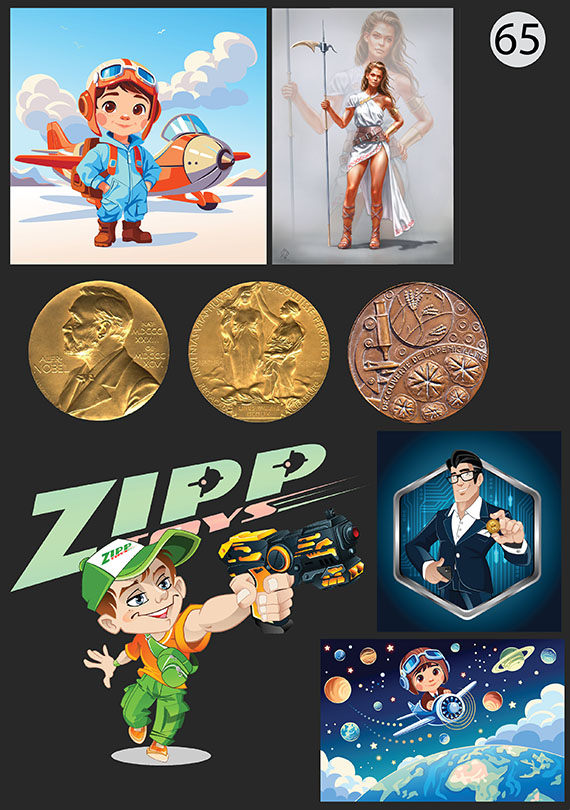 Набор 65 Это изображение: Мультяшный пилот у самолета, Нобелевская Премия, Летящий самолет 