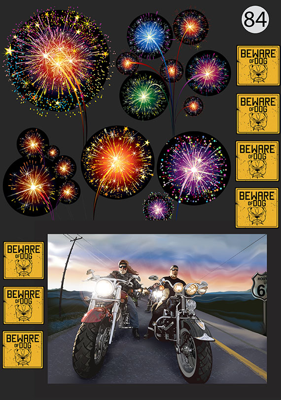 Набор 84 Это изображение: Салют, Злая собака, Байкеры 